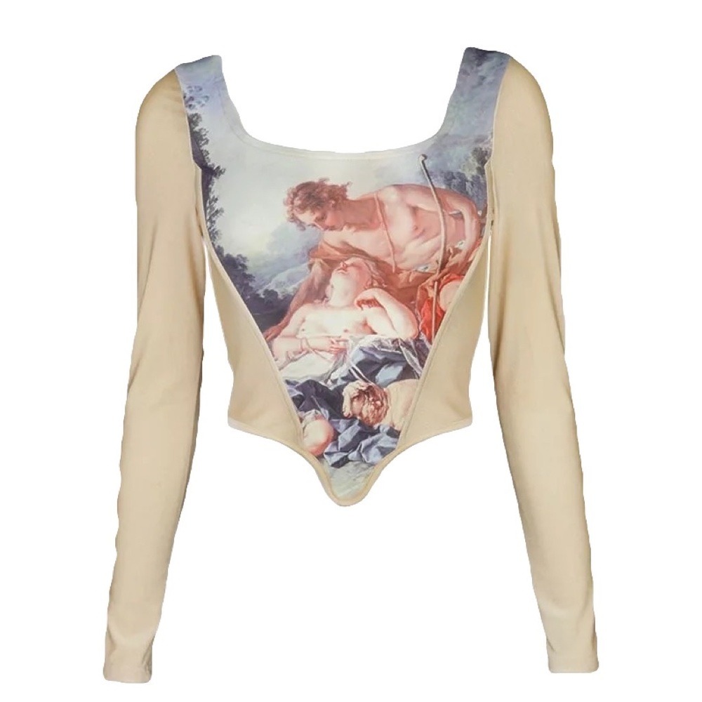 Long Sleeve Renaissance Painting Corset Top
